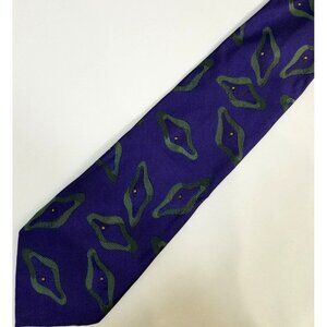 Ike Behar Mens Purple Green Geometric Silk Necktie 59" Made In Italy Vintage